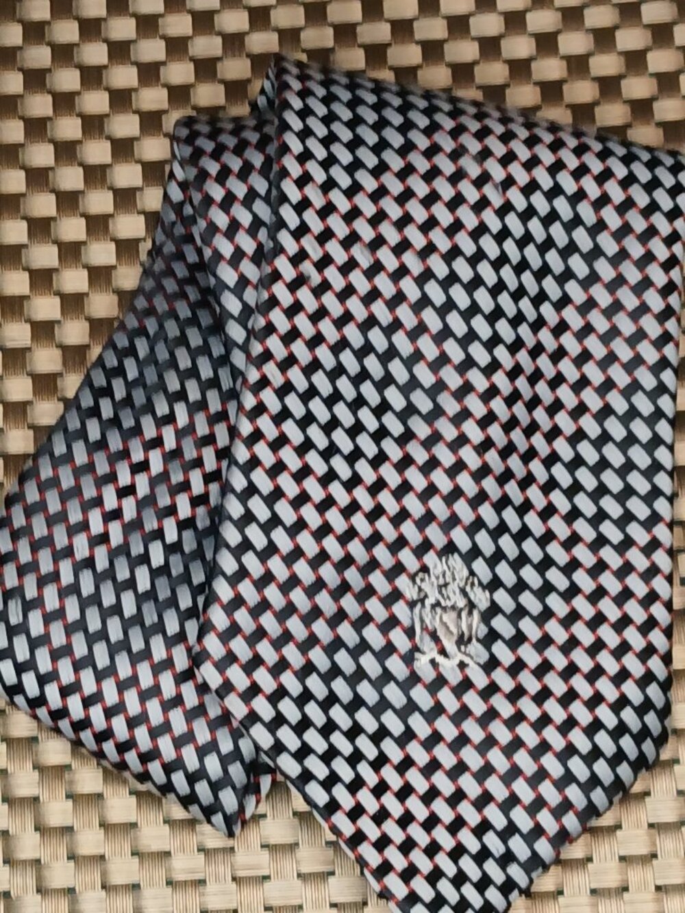 Battelsteins by Oleg Cassine Luxury Silk Black Silver Geometric Print Tie (0912)